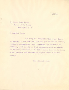 Letter from W. E. B. Du Bois to the United States Census Office