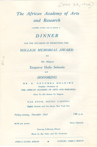 African Academy of Arts and Research Dinner program