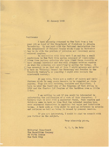 Letter from W. E. B. Du Bois to MacMillan Company