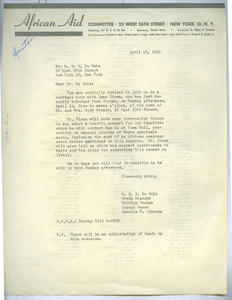 Circular letter from African Aid Committee to W. E. B. Du Bois