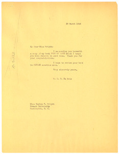 Letter from W. E. B. Du Bois to Marion T. Wright
