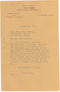 Letter from Crisis to Mattie D. Jackson