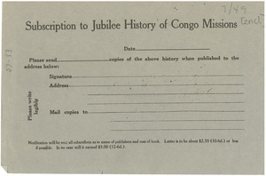 Subscription to Jubilee History of Congo Missions