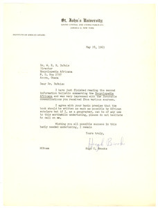 Letter from Hugh C. Brooks to W. E. B. Du Bois