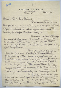 Letter from Benjamin J. Davis, Jr. to W. E. B. Du Bois