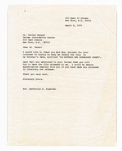 Letter from Catherine Hirsch to Dr. Detlef Peters, March 8, 1962