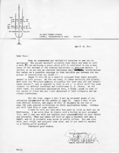 Letter to Paul from Rabbi Everett Gendler