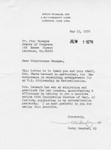 Letter to Mr. Paul Tsongas from Sudan Deuskar, MD.