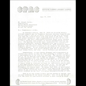 Letter, Police Commissioner Joseph Jordan, June 28, 1979.