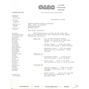 Letter, Superintendent Charles Leftwich, September 8, 1976.