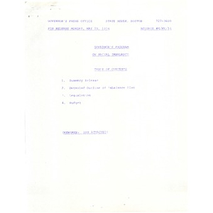 Press release, Governor's Program on Racial Imbalance, May 20, 1974.