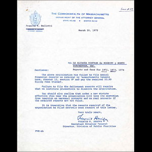 Correspondence with Assistant Attorney General Francis V. Hanify.