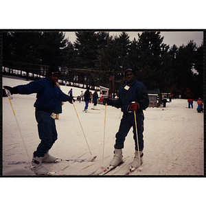 Two boys on skis pose for a shot at Nashoba Valley