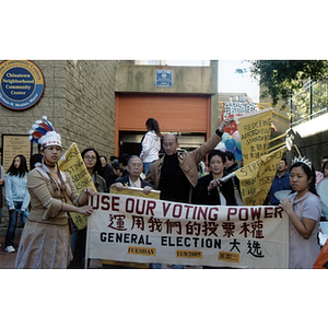 Demonstrators advocating for voting
