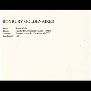Information sheet for Roxbury Goldenaires program