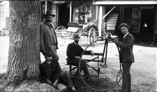 Members of the Crowell family in front of Crowell's Store, Bernardston, Massachusetts.