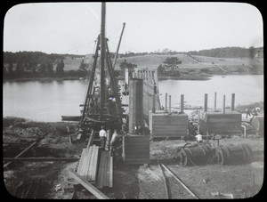 Construction equipment on the banks of the Cape Cod Canal