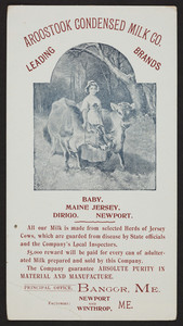 Trade card for the Aroostook Condensed Milk Co., Bangor, Maine, undated