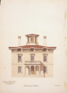 Front elevation of an unidentified house, designed by Alexander R. Esty, location unknown, ca. 1855