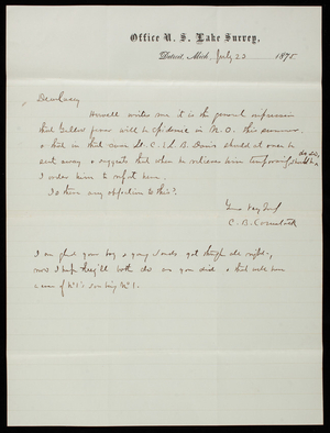 General [Cyrus B.] Comstock To Thomas Lincoln Casey, July 23, 1875 ...