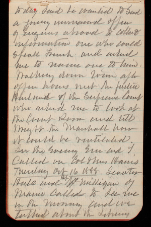 Thomas Lincoln Casey Notebook, September 1888-November 1888, 50, today said he wanted to send