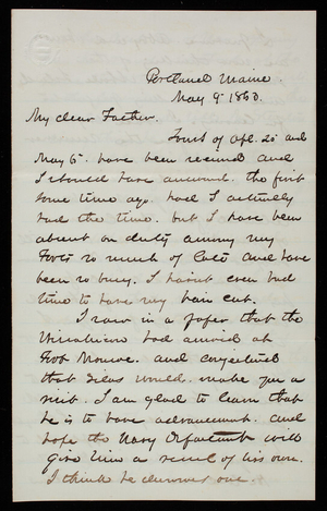 Thomas Lincoln Casey to General Silas Casey, May 9, 1863
