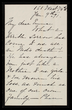 Annie Weir to Emma [Weir Casey], January 9, 1891