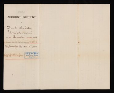 Accounts Current of Thos. Lincoln Casey - December 1885, December 31, 1885