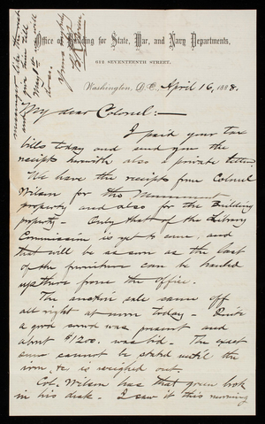 Bernard R. Green to Thomas Lincoln Casey, April 16, 1888