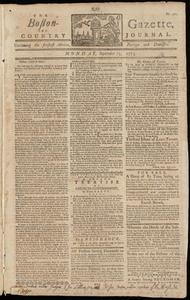 The Boston-Gazette, and Country Journal, 13 September 1773