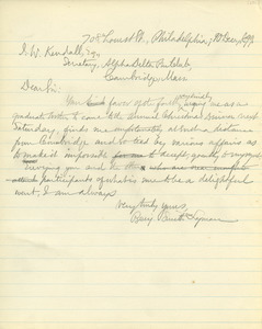 Letter from Benjamin Smith Lyman to J. W. Kendall