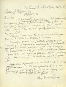 Letter from Benjamin Smith Lyman to Arthur J. Pilgram