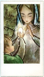 Holy card: child and Virgin Mary