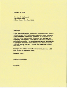 Letter from Mark H. McCormack to John R. McDermott