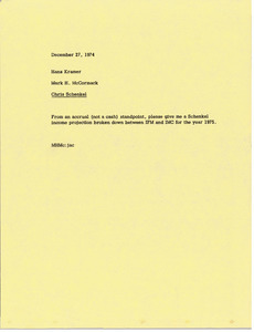 Memorandum from Mark H. McCormack to Hans Kramer