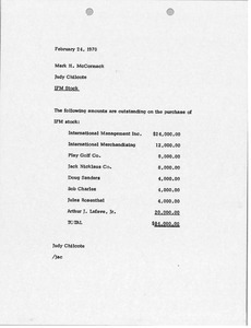 Memorandum from Judy A. Chilcote to Mark H. McCormack