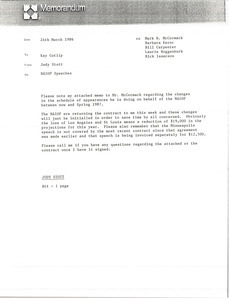 Memorandum from Judy Stott to Kay Cutlip