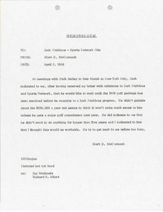 Memorandum to Jack Nicklaus - Sports Network File