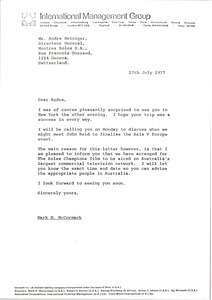 Letter from Mark H. McCormack to Andre Heiniger