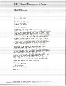 Letter from Mark H. McCormack to John David Anders