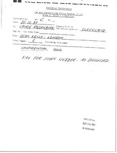 Fax from Sean Kelly to Laurie Roggenburk