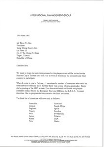 Letter from Mark H. McCormack to Tien-Ya Hsu