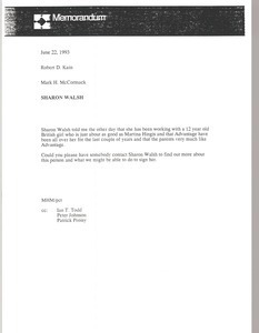 Memorandum from Mark H. McCormack to Robert D. Kain
