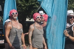 Parade marchers dressed as synchronized swimming team : Provincetown Carnival parade