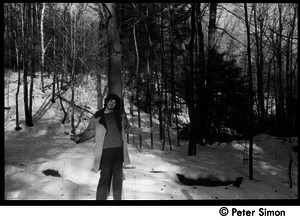 Peter Simon in snowy woods, Packer Corners commune