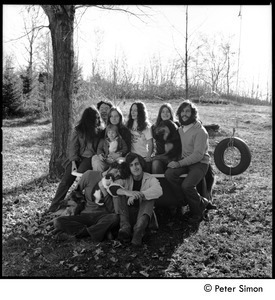 Tree Frog Fambly: Bonnie Fisher, Harry Saxman, Michelle Perkins, Lacey Mason, Jenny Rose, Catherine Marriot, dog, Elliot Blinder (top row); Peter Simon with cat, Tim Rossner (bottom row)