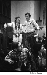 Sanctuary movement and occupation of Marsh Chapel: Clif Garboden (standing right) with an unidentified photographer
