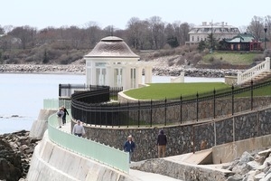 People strolling along the Cliff Walk toward Ruggles Ave., Newport