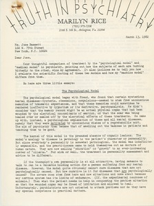 Letter from Marilyn Rice to June Bassett