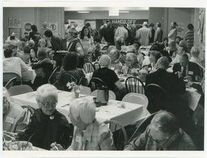 Nuclear Freeze rally at the Edwards Church: view over the attendees seated for a meal
